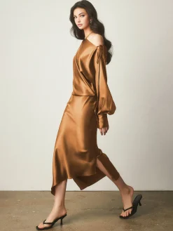 COMMENSE Satin Asymmetrical Split Skirt* Skirts|Bottoms
