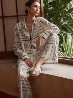 COMMENSE Satin Cactus Print Pants Set* Pants Sets|Matching Sets