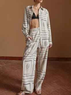 COMMENSE Satin Cactus Print Pants Set* Pants Sets|Matching Sets