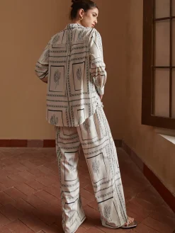 COMMENSE Satin Cactus Print Pants Set* Pants Sets|Matching Sets