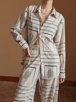 COMMENSE Satin Cactus Print Pants Set* Pants Sets|Matching Sets