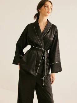 COMMENSE Satin Contrast Piping Belted Pants Set* Pants Sets