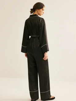 COMMENSE Satin Contrast Piping Belted Pants Set* Pants Sets