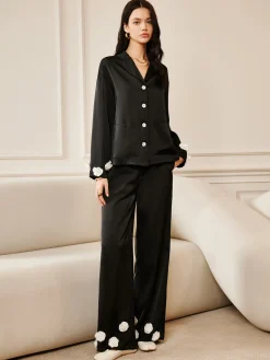 COMMENSE Satin 3D Flower Pocket Shirt* Long Sleeve Sets|Blouses & Shirts