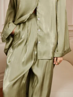 COMMENSE Satin Draped Pants Set* Pants Sets|Long Sleeve Sets