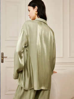 COMMENSE Satin Draped Pants Set* Pants Sets|Long Sleeve Sets