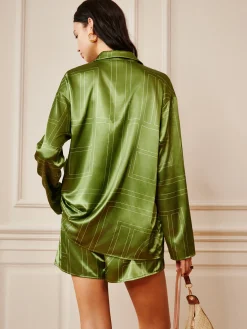 COMMENSE Satin Drawstring Shorts Set* Shorts Sets|Long Sleeve Sets