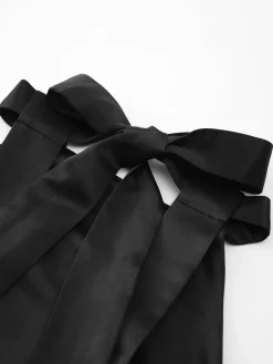 COMMENSE Satin Knotted Doule Pockets Open Back Pleated Mini Dress* Black Dresses|Cocktail & Party Dresses