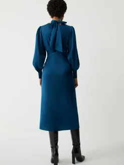 COMMENSE Satin Mock Neck Tie Back Long Sleeve Midi Dress* Casual Dresses|Work Dresses
