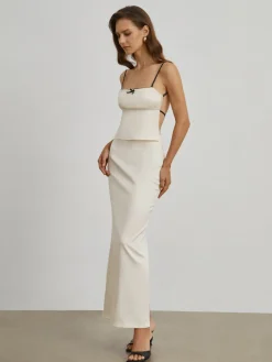 COMMENSE Satin Open Back Two Piece Skirt Set* Skirt Sets|Long Sleeve Sets