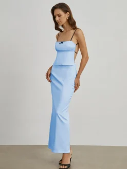 COMMENSE Satin Open Back Two Piece Skirt Set* Skirt Sets|Long Sleeve Sets