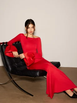 COMMENSE Satin Panel Jersey Split Dress* Cocktail & Party Dresses|Long Dresses