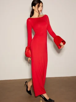 COMMENSE Satin Panel Jersey Split Dress* Cocktail & Party Dresses|Long Dresses