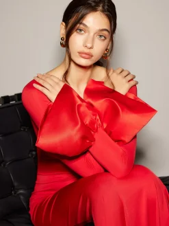 COMMENSE Satin Panel Jersey Split Dress* Cocktail & Party Dresses|Long Dresses