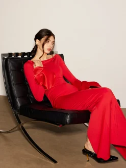 COMMENSE Satin Panel Jersey Split Dress* Cocktail & Party Dresses|Long Dresses