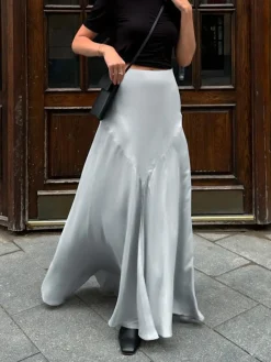 COMMENSE Satin Pleated Slit Skirt* Skirts|Bottoms