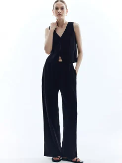 COMMENSE Satin Solid V-Neck Pants Set* Pants Sets|Matching Sets