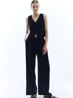 COMMENSE Satin Solid V-Neck Pants Set* Pants Sets|Matching Sets