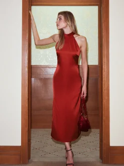 COMMENSE Satin Split Halter Dress* Cocktail & Party Dresses|Summer Dresses