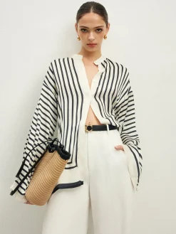 COMMENSE Satin Striped Button Cozy Shirt* Blouses & Shirts|Tops