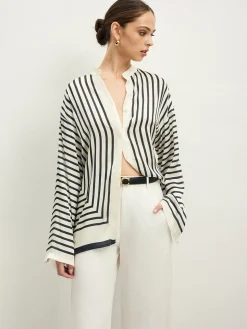 COMMENSE Satin Striped Button Cozy Shirt* Blouses & Shirts|Tops