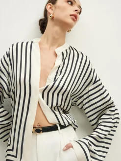COMMENSE Satin Striped Button Cozy Shirt* Blouses & Shirts|Tops