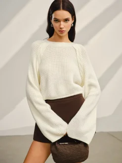 COMMENSE Satin-Bow Bell Sleeve Short Sweater* Knitwear|Tops