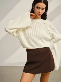 COMMENSE Satin-Bow Bell Sleeve Short Sweater* Knitwear|Tops
