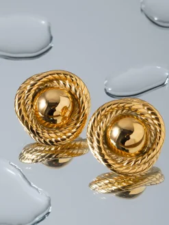 COMMENSE Screw Thread Round Earrings* Earrings|Accessories