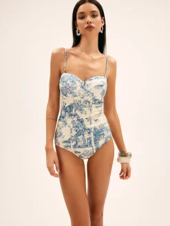 COMMENSE Seaside Hut Print One Piece Swimsuit* Swimwear|Tops