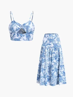 COMMENSE Seaside Joy Print Twist Detail Skirt Set* Skirt Sets|Long Sleeve Sets