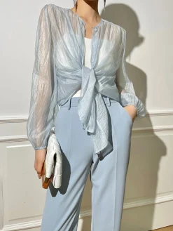 COMMENSE See Through Long Sleeve Button Shirt* Blouses & Shirts|Tops