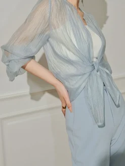COMMENSE See Through Long Sleeve Button Shirt* Blouses & Shirts|Tops