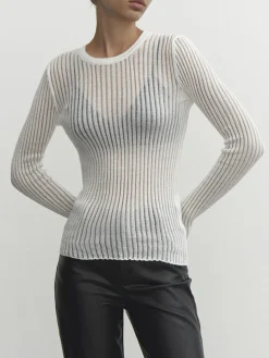 COMMENSE See Through Ribbed Mesh Top* Sweater Tops|Sweaters & Cardigans