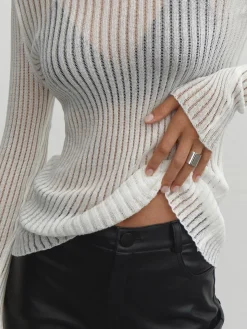 COMMENSE See Through Ribbed Mesh Top* Sweater Tops|Sweaters & Cardigans