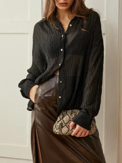 COMMENSE Semi-Sheer Button Polo Shirt* Blouses & Shirts|Tops