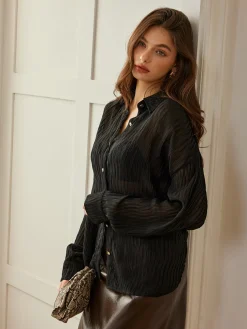 COMMENSE Semi-Sheer Button Polo Shirt* Blouses & Shirts|Tops