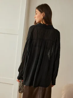 COMMENSE Semi-Sheer Button Polo Shirt* Blouses & Shirts|Tops