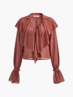 COMMENSE Semi-Sheer Chiffon Ruffle Shirt* Blouses & Shirts|Tops