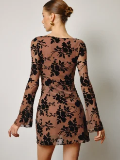 COMMENSE Semi-Sheer Flocking Floral Short Dress* Dresses