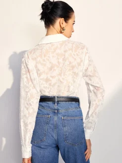 COMMENSE Semi-Sheer Jacquard Button Shirt* Blouses & Shirts|Tops