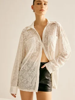 COMMENSE Semi-Sheer Jacquard Polo Shirt* Blouses & Shirts|Tops