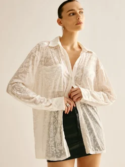 COMMENSE Semi-Sheer Jacquard Polo Shirt* Blouses & Shirts|Tops