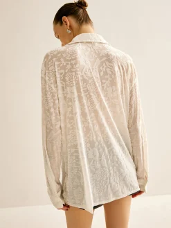 COMMENSE Semi-Sheer Jacquard Polo Shirt* Blouses & Shirts|Tops