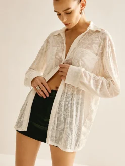 COMMENSE Semi-Sheer Jacquard Polo Shirt* Blouses & Shirts|Tops