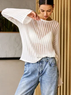 COMMENSE Semi-Sheer Long Sleeve Sweater* Sweater Tops|Sweaters & Cardigans