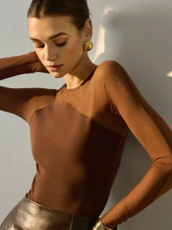 COMMENSE Semi-Sheer Panel Skinny Top* Blouses & Shirts