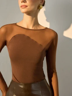 COMMENSE Semi-Sheer Panel Skinny Top* Blouses & Shirts
