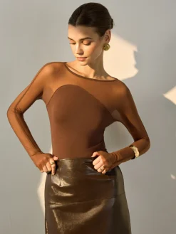 COMMENSE Semi-Sheer Panel Skinny Top* Blouses & Shirts