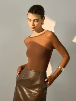COMMENSE Semi-Sheer Panel Skinny Top* Blouses & Shirts